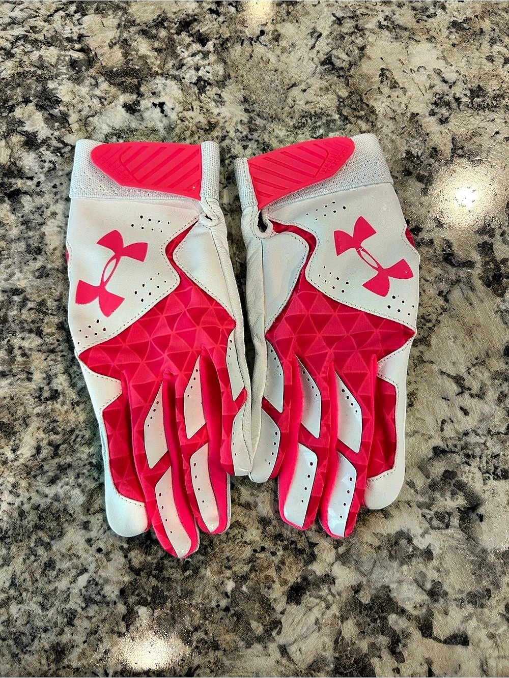 Under Armour UA Clean Up Batting Gloves in Pink & White - Girls size L
